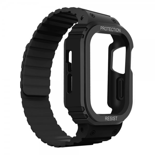 Apple Watch Ultra 49mm ranneke ja kuori, silikoni, magneettikiinnitys, musta