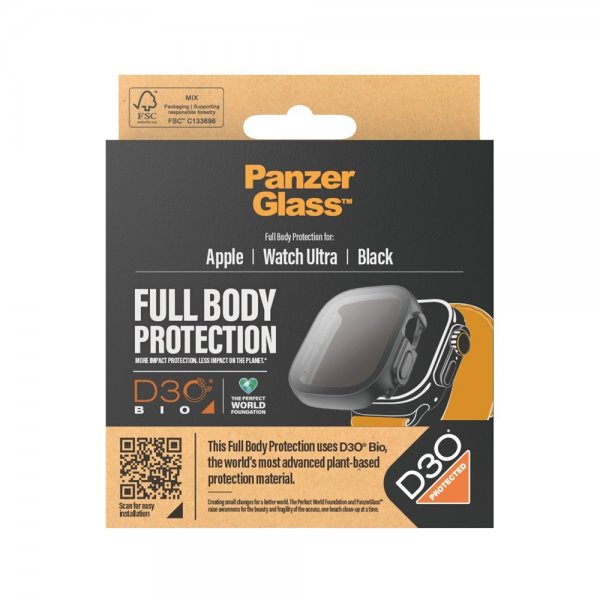 PanzerGlass Apple Watch Ultra 49mm -kuori ja näytönsuoja, koko vartalon suoja D3O musta