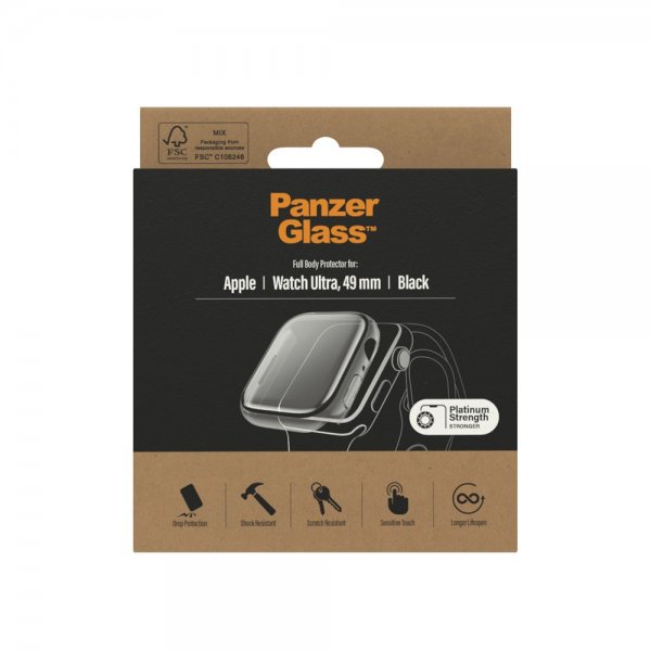 PanzerGlass Apple Watch Ultra 49mm Kotelo näytönsuojalla, täysi suoja, musta
