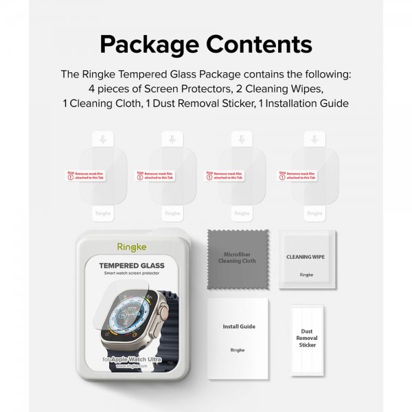 Ringke Apple Watch Ultra -näytönsuoja lasi 4 kpl