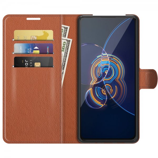 Asus Zenfone 8 Flip Litsi-kuvioinen suojakotelo, ruskea
