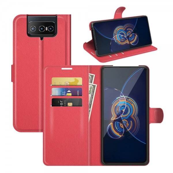 Asus Zenfone 8 Flip -suojakuori litsi-nahkakuviolla, punainen