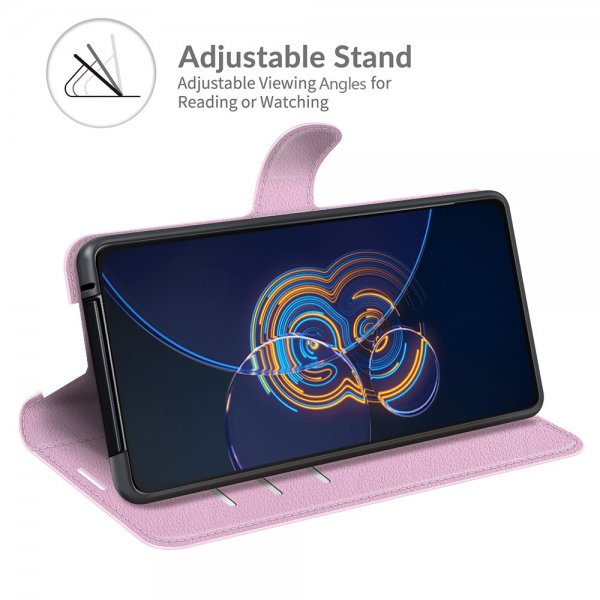Asus Zenfone 8 Flip Lompakkokotelo Litchi Pink