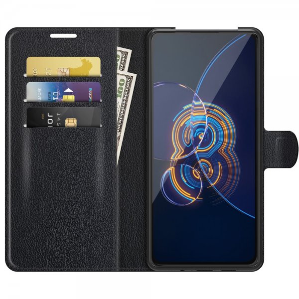 Asus Zenfone 8 Flip Litchi Musta Kotelo