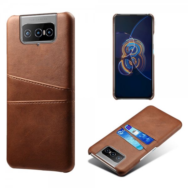 Asus Zenfone 8 Flip -suojakuori, kaksi korttipaikkaa, ruskea
