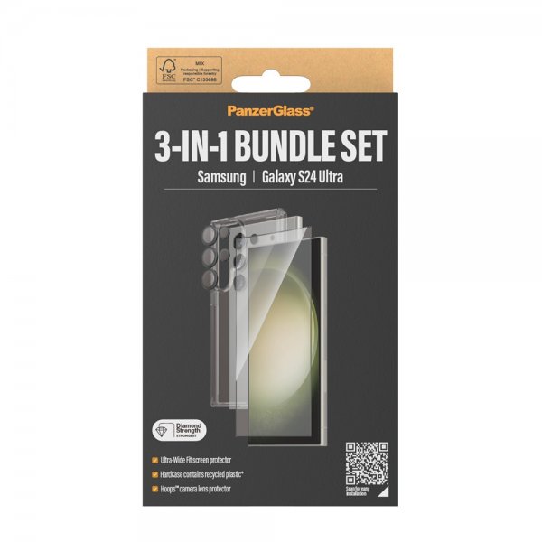 PanzerGlass Samsung Galaxy S24 Ultra Kuori Näytönsuoja Kameran suojus 3-in-1-paketti