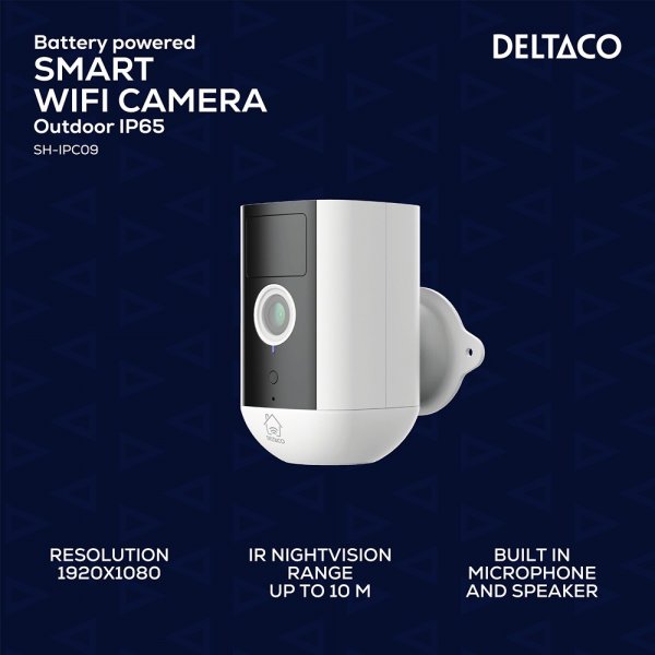 Deltaco Smart Home Akkukäyttöinen WiFi-kamera IP54