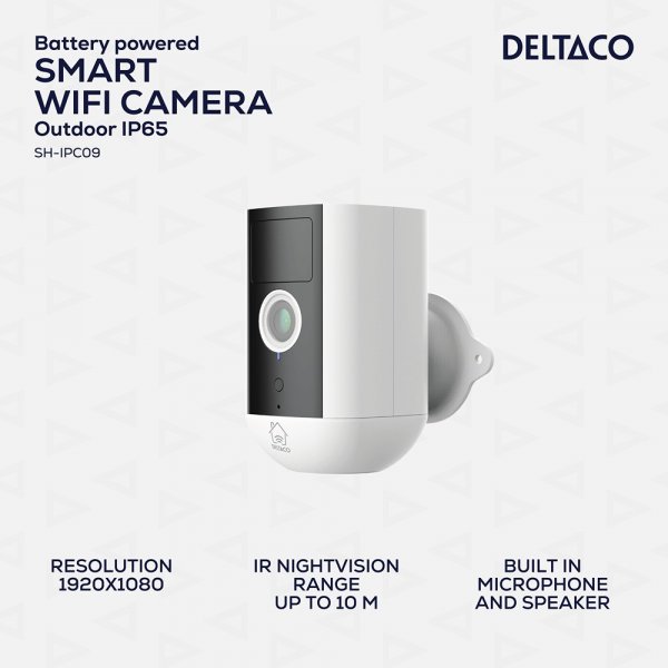 Deltaco Smart Home Akkukäyttöinen WiFi-kamera IP54