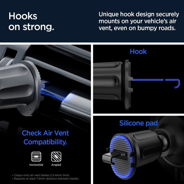 Spigen Autoteline langattomalla latauksella OneTap Pro 3 CryoMax MagFit Air Vent Hook