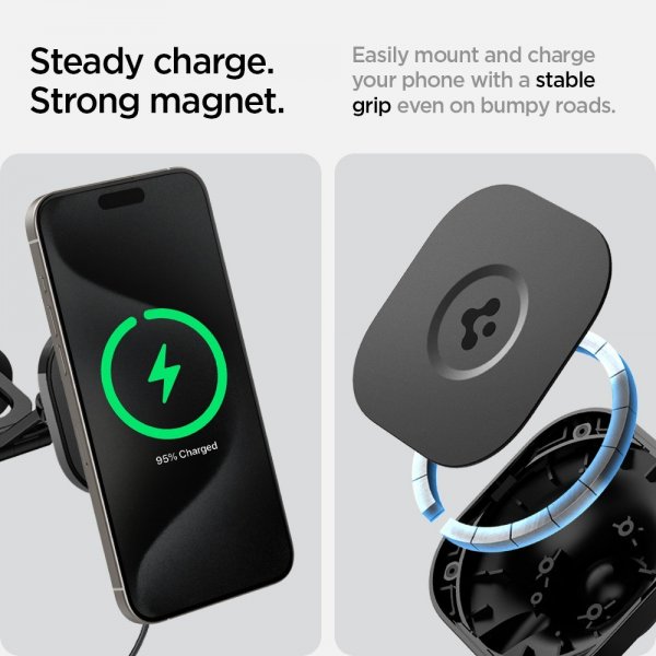 Spigen OneTap Pro 3 Tesla -autoteline langattomalla latauksella näytön kiinnikkeellä, MagFit