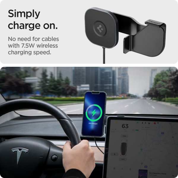 Spigen autoteline langattomalla OneTap Pro -latauksella, Screen Car Mount, Tesla MagFit