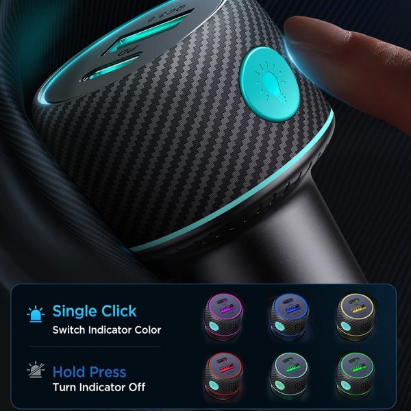 Joyroom autolaturi CCN01 60W Autolaturi valopainikkeella USB-A USB-C