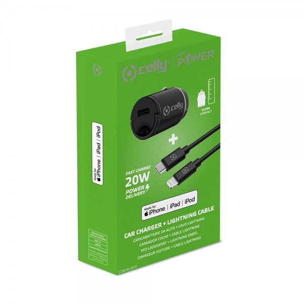 Celly Autolaturi Lightning-kaapelilla CCMINILIGHT 20W Valkoinen