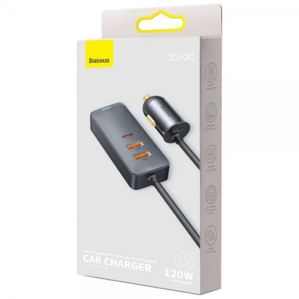 Baseus Autolaturi Share Together 120W 2 USB-A & 2 USB-C Musta