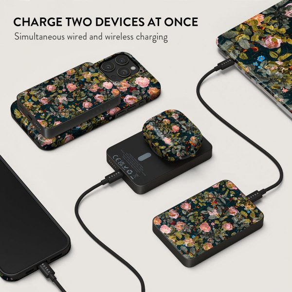 Burga Powerbank MagSafe 5000 mAh Bloomy Garden Metallinharmaa