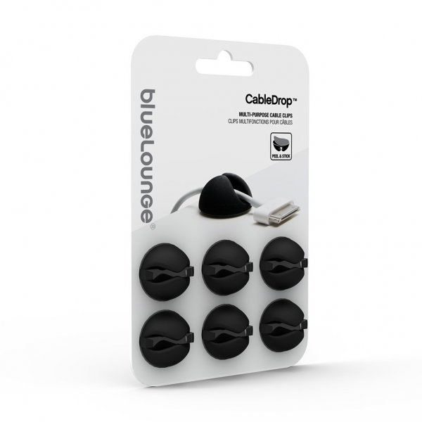 Bluelounge CableDrop Johdonpidike 6 kpl Musta