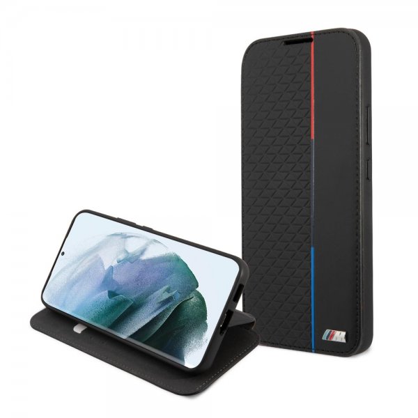 BMW Samsung Galaxy S22 Kotelo Triangle Pattern & Tricolor Stripe Musta