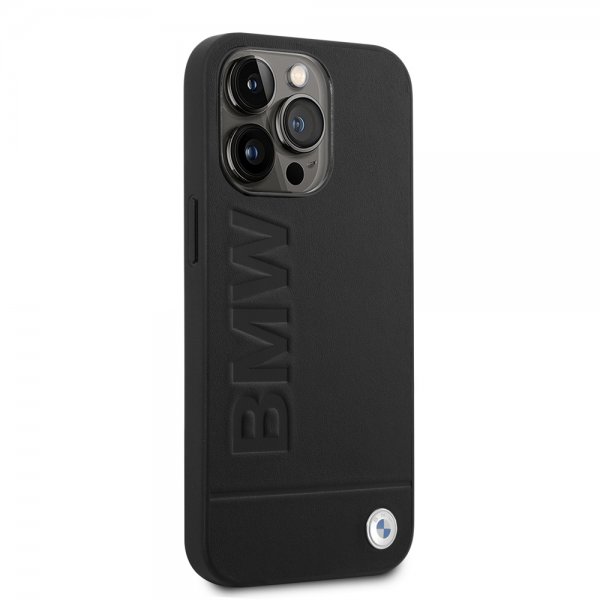 BMW iPhone 14 Pro Kuoret Hot Stamp Metal Logo Musta