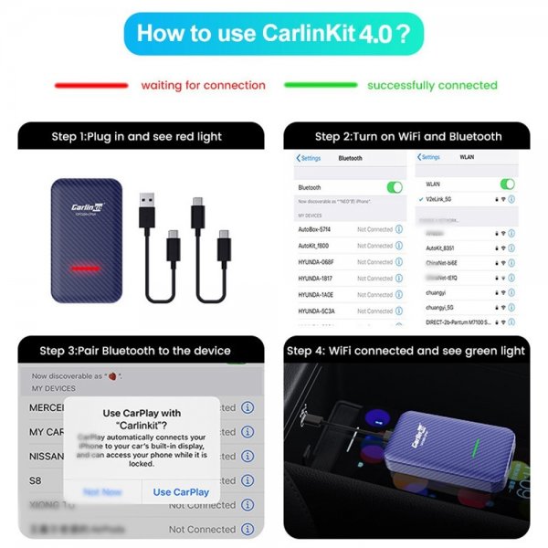 Carlinkit 4.0 Apple Carplay/Android Auto Langaton Adapteri