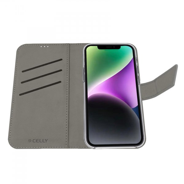 Celly iPhone 16e/17e -suojakotelo, Wally Wallet Case, musta