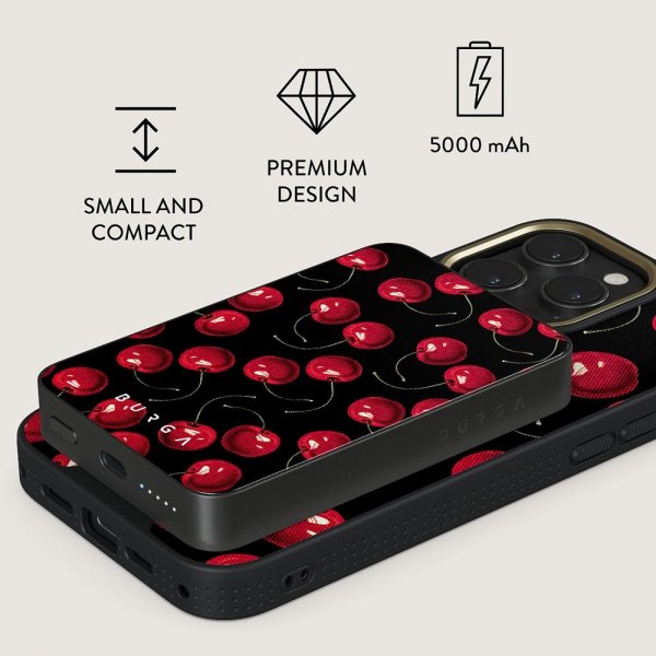 Burga Powerbank MagSafe 5000 mAh Cherrybomb Metallinharmaa