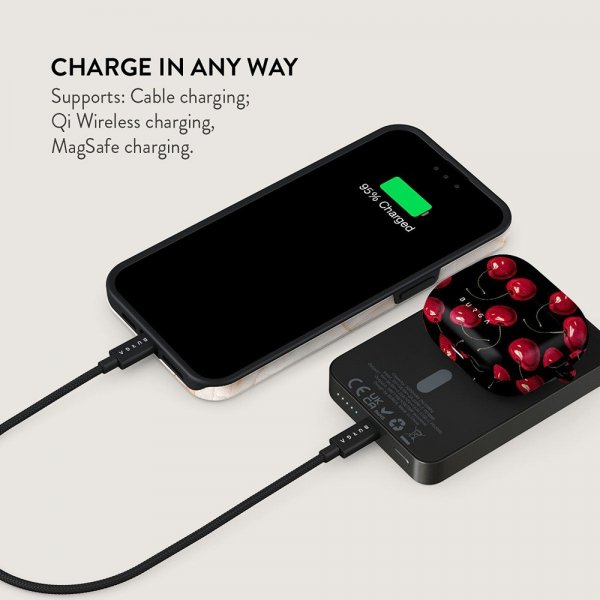 Burga Powerbank MagSafe 5000 mAh Cherrybomb Metallinharmaa