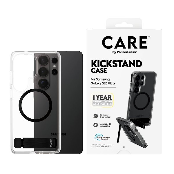 CARE by PanzerGlass Samsung Galaxy S26 Ultra -suojakuori jalustalla MagSafe Läpinäkyvä