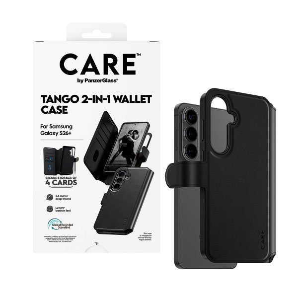 CARE by PanzerGlass Samsung Galaxy S26 Plus -kotelo Tango Two-in-One Wallet MagSafe Musta