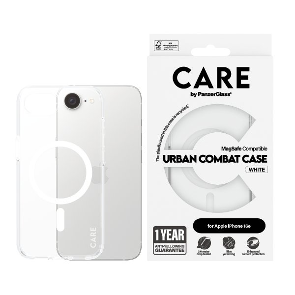 CARE by PanzerGlass iPhone 16e/17e Urban Combat MagSafe -suojakuori, valkoinen