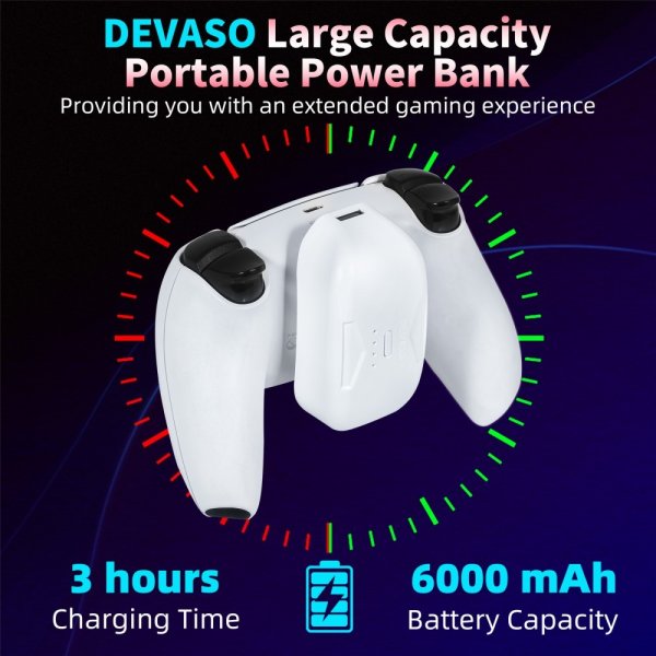 Devaso PlayStation 5 -ohjaimen virtapankki 6000 mAh