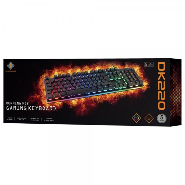 Deltaco Gaming DK220 -pelinäppäimistö, kalvokytkimet, RGB, musta