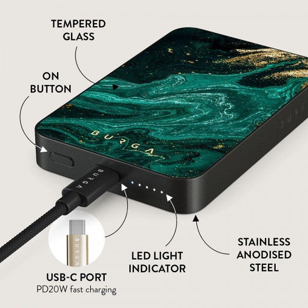 Burga Powerbank MagSafe 5000 mAh Emerald Pool Metallinharmaa