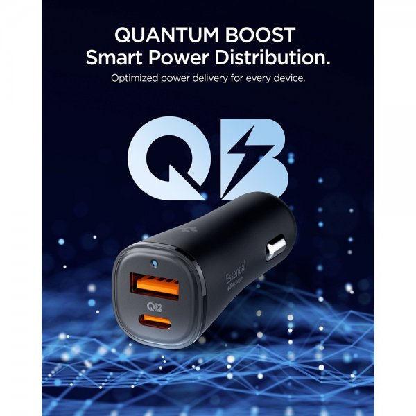 Spigen Essential Autolaturi 48W 1xUSB-C 1xUSB-A Musta