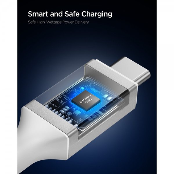 Spigen Essential Fabric USB-C/USB-C 100W 1.5m Valkoinen