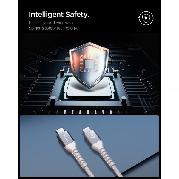 Spigen Essential Kabel Fabric USB-C/USB-C 100W 1m Valkoinen