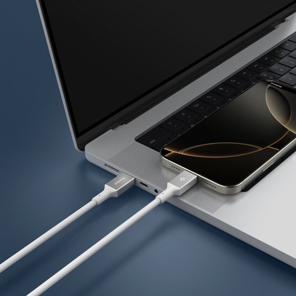 Spigen Essential -kaapeli USB-C-USB-C 100W 1m, valkoinen