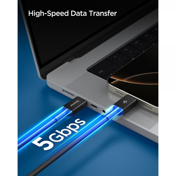 Spigen Essential -kaapeli USB-C–USB-C 100W 2m, musta