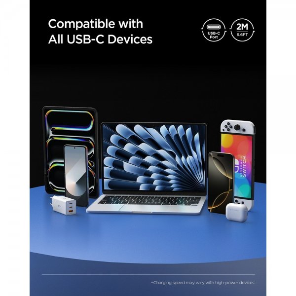 Spigen Essential -kaapeli USB-C–USB-C 100W 2m, musta