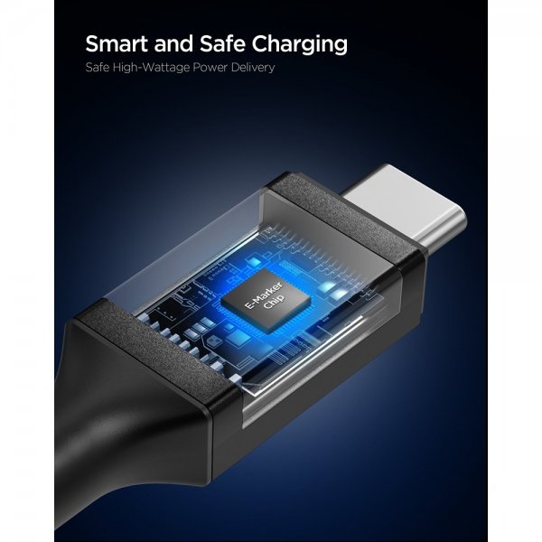 Spigen Essential -kaapeli USB-C–USB-C 240W 1.2m Musta