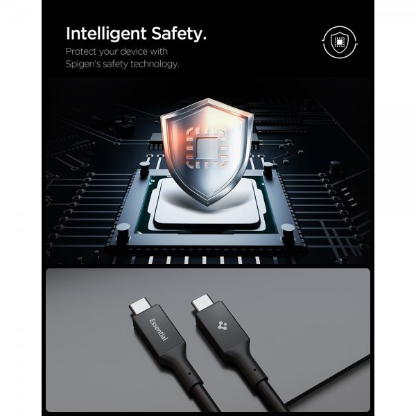 Spigen Essential -kaapeli USB-C–USB-C 240W 1.2m Musta