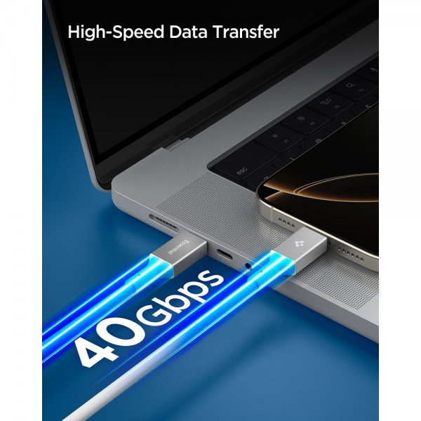 Spigen Essential USB-C–USB-C 240W -kaapeli, 1,2 m, valkoinen