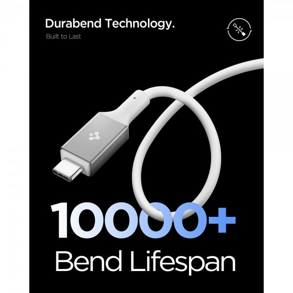 Spigen Essential USB-C–USB-C 240W -kaapeli, 1,2 m, valkoinen