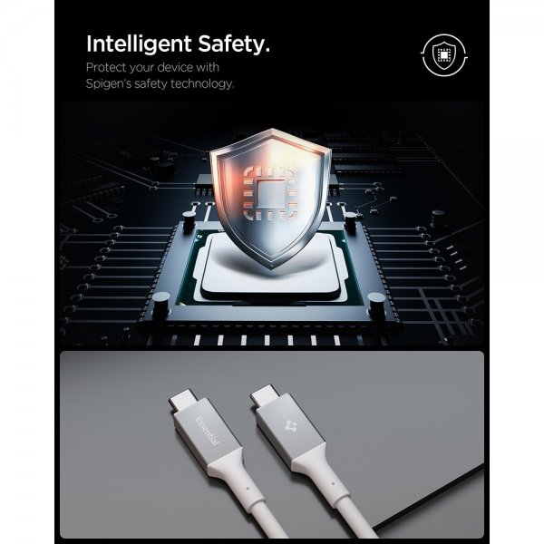 Spigen Essential USB-C–USB-C 240W -kaapeli, 1,2 m, valkoinen