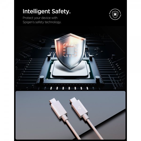 Spigen Essential USB-C–USB-C 60W 1m -kaapeli, valkoinen