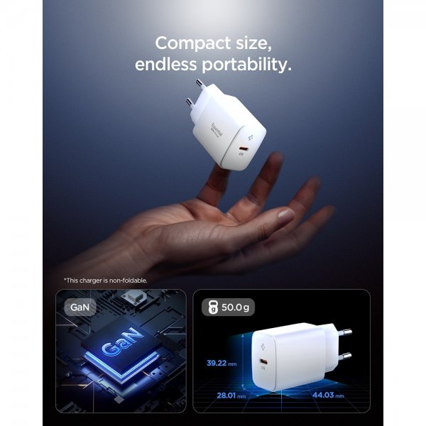 Spigen Essential -laturi 20W USB-C, valkoinen