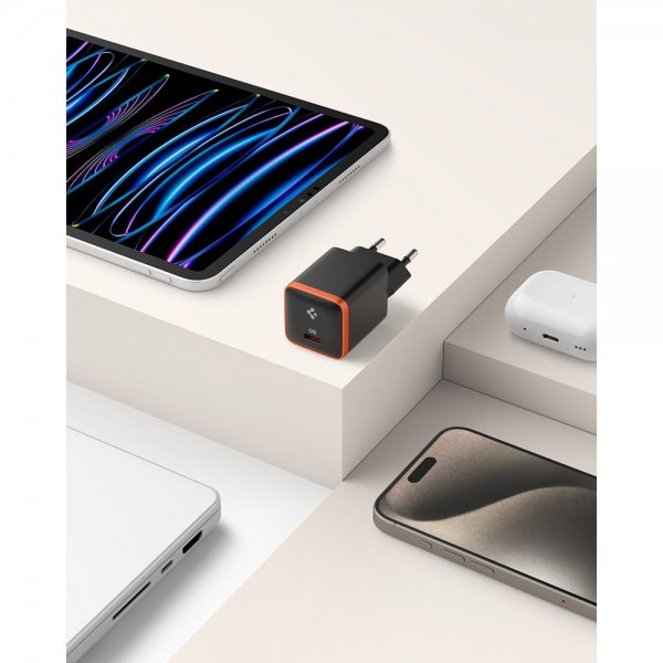 Spigen Essential -laturi, 30 W, USB-C, oranssi/musta