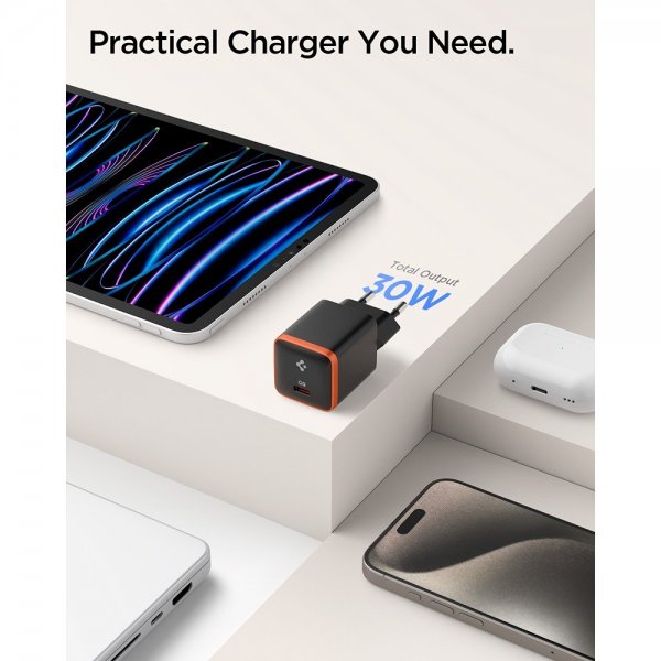 Spigen Essential -laturi, 30 W, USB-C, oranssi/musta