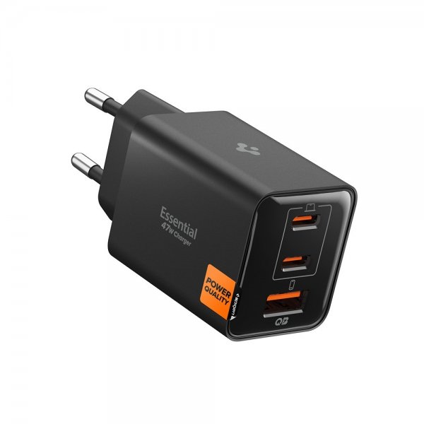 Spigen Essential laturi 47W 2xUSB-C 1xUSB-A Musta