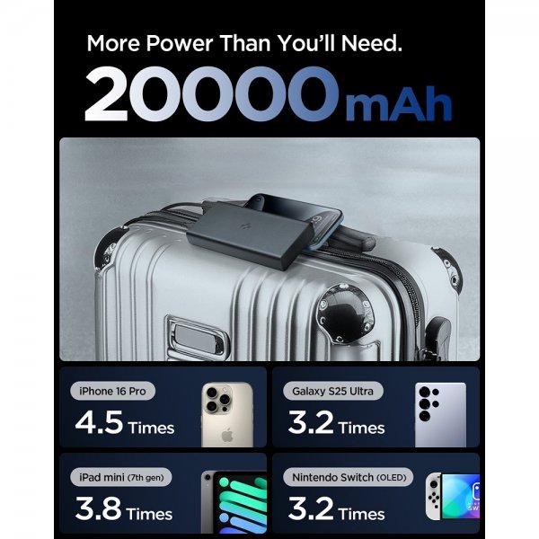 Spigen Essential Power Bank 20 000 mAh 30W Musta