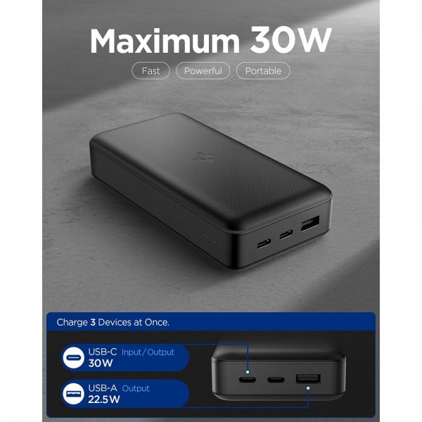Spigen Essential Powerbank 30 000 mAh 30W Musta